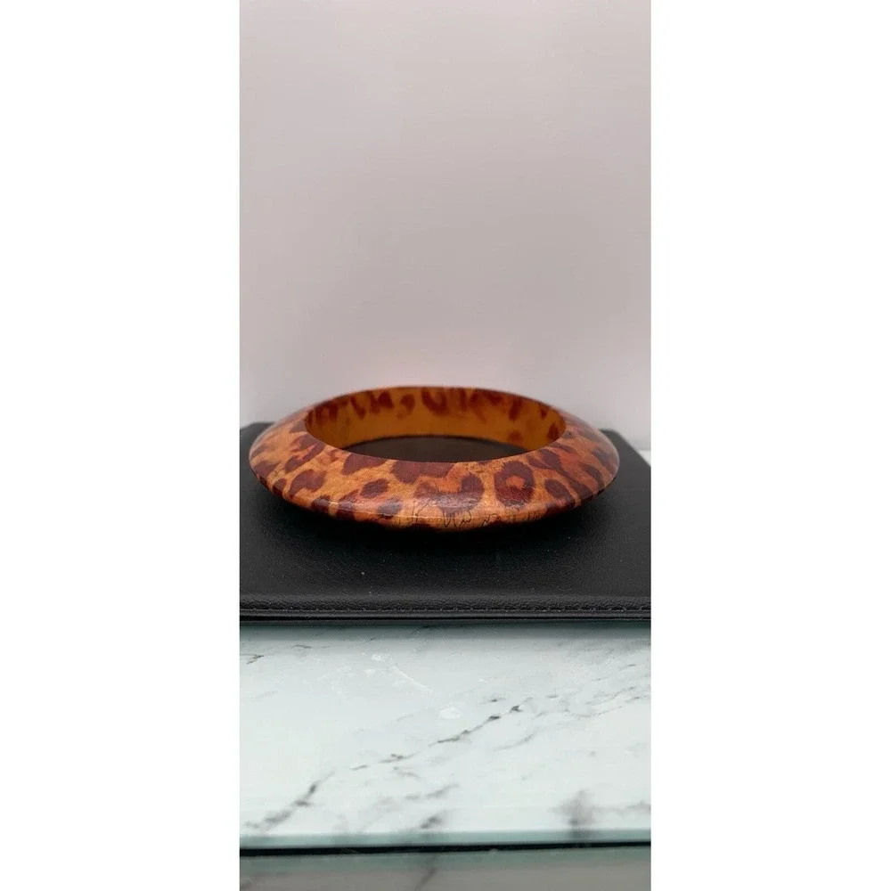 Chunky Wooden Animal Print Bangle For A Larger Wrist Size Boho Beauty